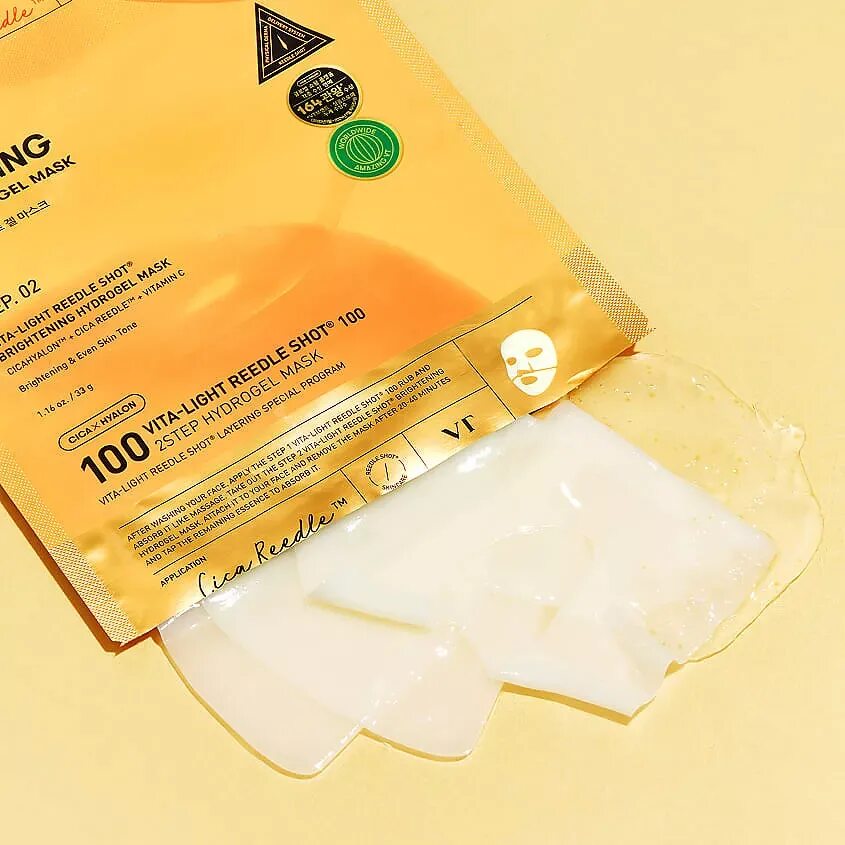 VT COSMETICS Осветляющая гидрогелевая маска Vita-Light Reedle Shot 100 2 Step, 1 шт
